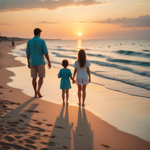 Sunset Stroll: A Family’s Tranquil Moment on the Beach