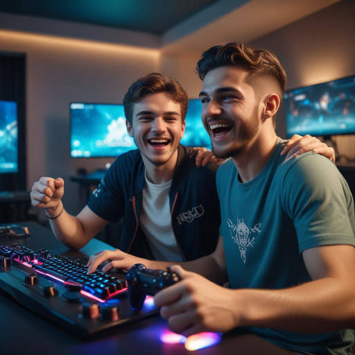 Gaming Buddies: Laughter and Neon Lights