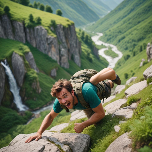 Precarious Climb: A Man’s Adventurous Journey