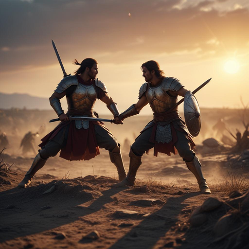 Sunset Showdown: Armored Warriors Clash in Epic Battle