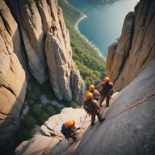 Tiny Figures Against a Majestic Landscape: Climbers Conquer a Steep Descent