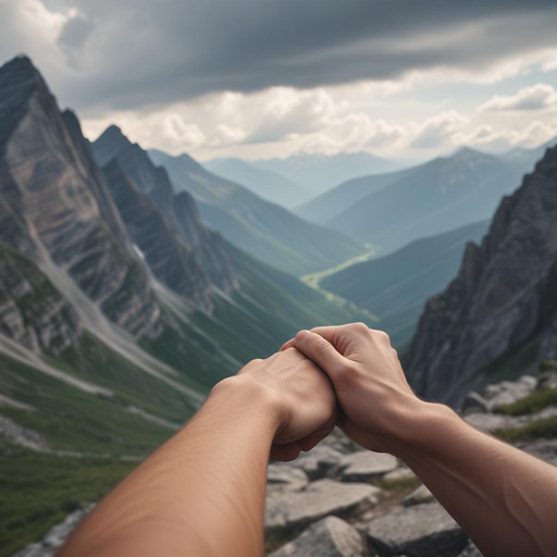 Hands Framing Tranquility: A Mountain Valley Beckons