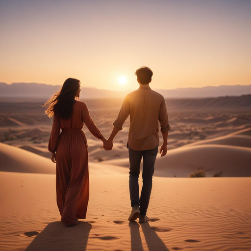 Silhouettes of Love Against a Desert Sunset