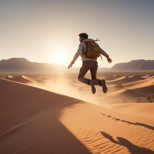 Silhouetted Against the Setting Sun: A Moment of Freedom in the Desert