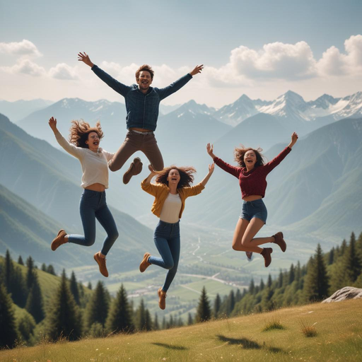 Friends Soaring High Against Majestic Peaks