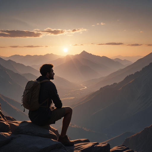 Golden Hour Majesty: A Hiker Finds Tranquility Amidst the Mountains