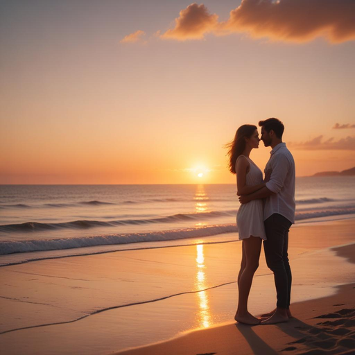 Sunset Romance: A Couple’s Embrace Bathed in Golden Light