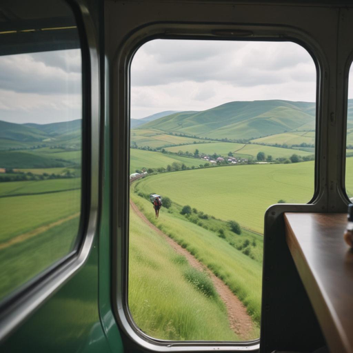 Tranquility in Motion: A Lone Figure Against a Rolling Green Hillside