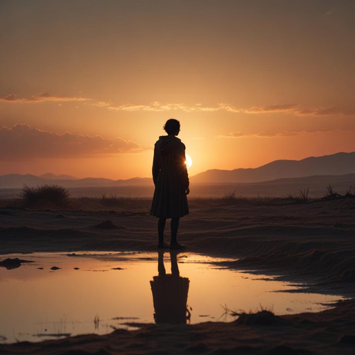 Silhouettes of Solitude: A Figure Lost in the Desert Sunset