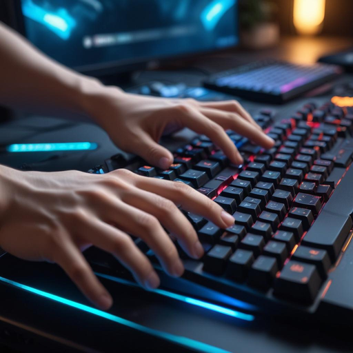 The Focus of the Game: Hands Fly Across a Lit Keyboard