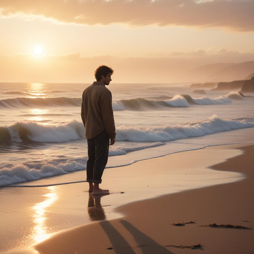 Silhouetted Serenity: A Man Contemplates the Setting Sun