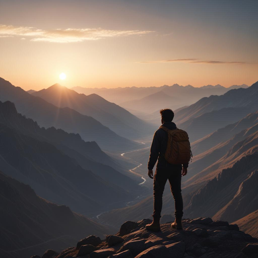 Silhouetted Against the Sunset: A Moment of Contemplation on the Mountain Peak