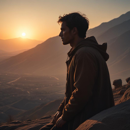 Silhouetted Serenity: A Man Contemplates the Sunset