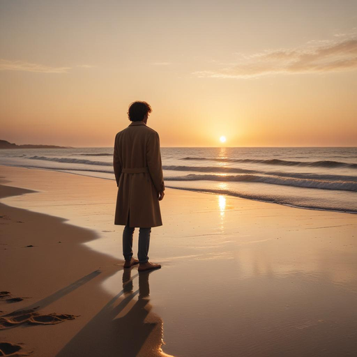 Silhouetted Solitude: A Man Contemplates the Setting Sun