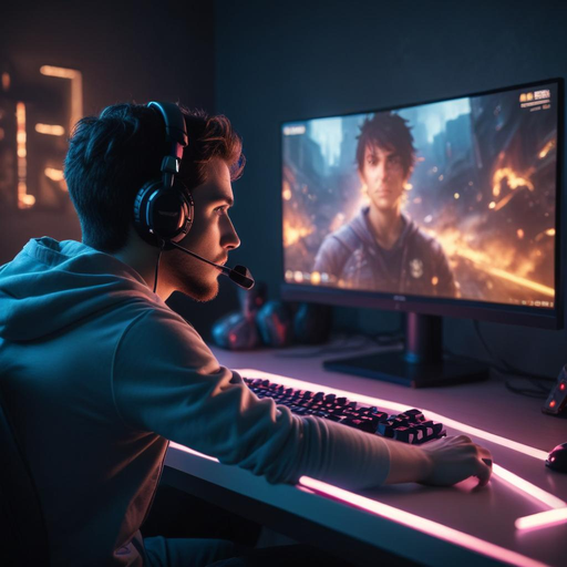 Lost in the Game: A Gamer’s Intense Focus Under Neon Lights