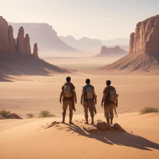 Three Figures Embark on a Mysterious Desert Journey