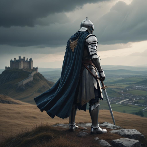 A Knight’s Brooding Vigil: Epic Stormy Landscape