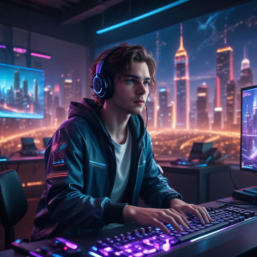 Neon Dreams: A Gamer’s Focus in a Futuristic Cityscape