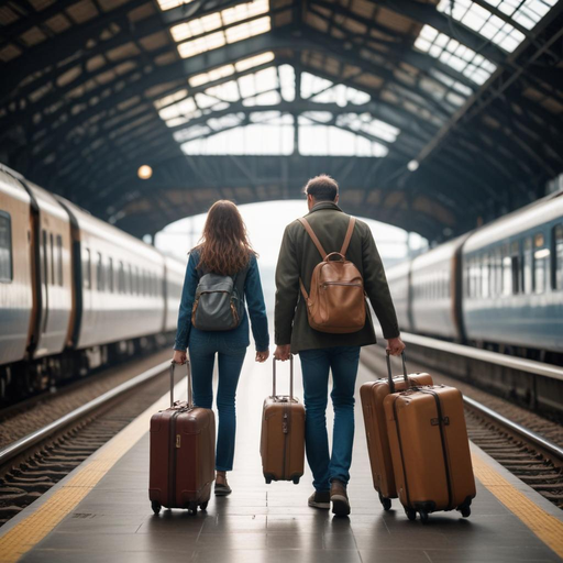 A Tranquil Departure: Couple Walks Away on a Train Platform