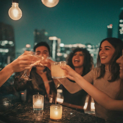 Friends Toast to City Lights