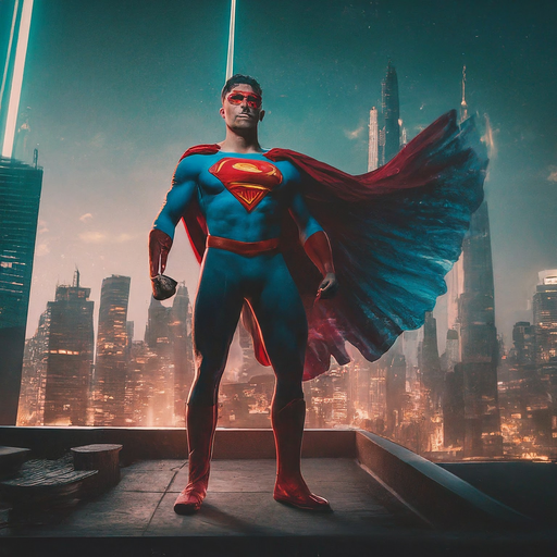 Superman Stands Guard Over a Futuristic Metropolis