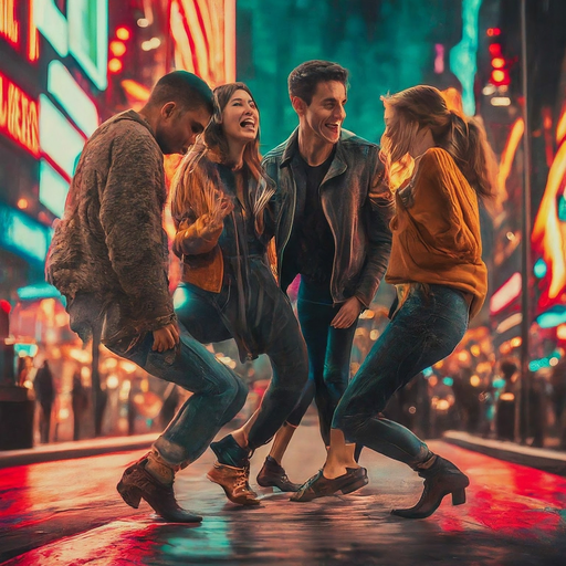 Neon Nights: Friends Dance Under the Glow