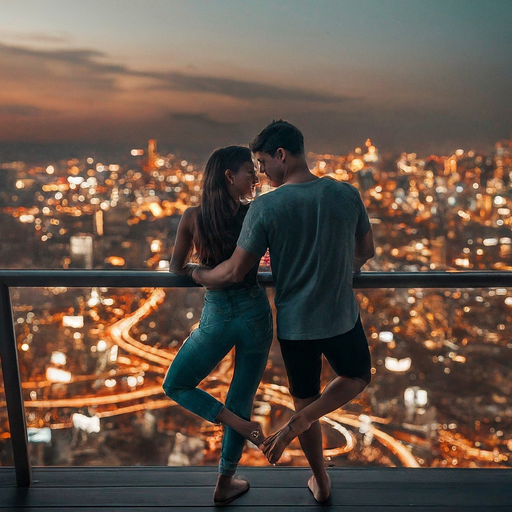 City Lights, City Dreams: A Romantic Night on the Balcony