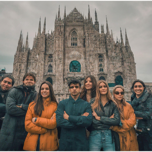 Friends Strike a Pose in Front of Milan’s Majestic Duomo