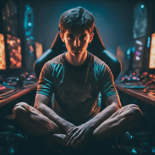 Gamer’s Focus: A Dramatic Portrait in Blue and Orange