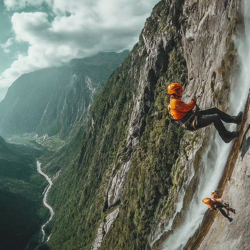 Conquering the Waterfall: A Daring Descent into the Mountains