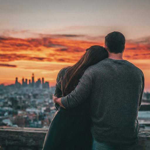 Love in the City: A Sunset Embrace