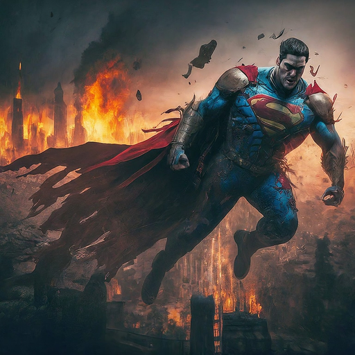 Superman Soars Through a City in Flames