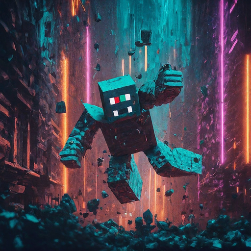 Pixelated Hero Soars Through a Neon-Drenched City