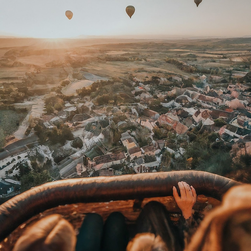 Golden Sunrise Balloon Ride Over a Tranquil Valley