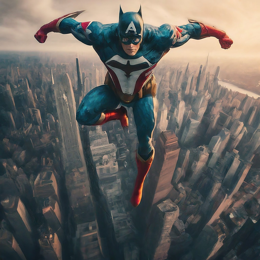 Captain America Soars Above the City at Sunset