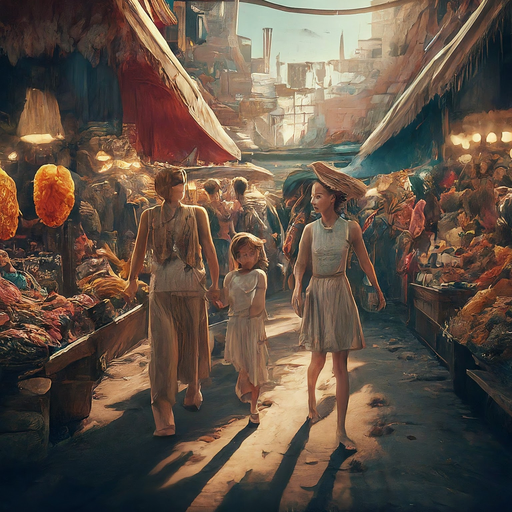 A Whimsical Market Under a Mysterious Glow