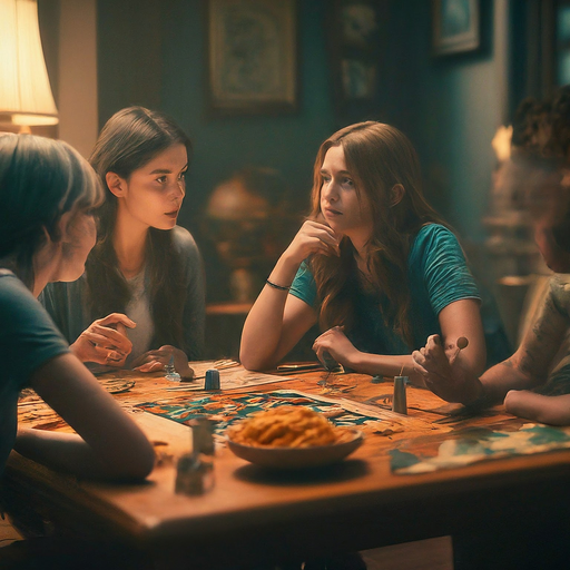 A Game of Shadows: Friends Gather in a Dimly Lit Room