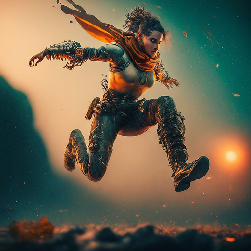 Leap of Faith: A Futuristic Warrior Takes Flight