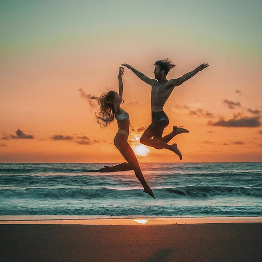 Sunset Silhouettes: A Couple’s Joyful Leap into Love