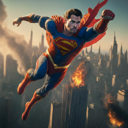 Superman Soars Above a City in Flames