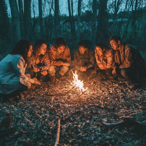 Mysterious Campfire Glow in the Dark Forest