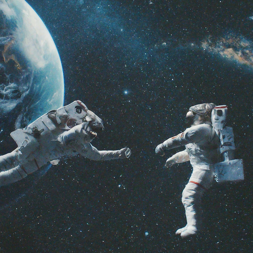 Lost in the Cosmic Tapestry: Astronauts Adrift Amidst a Mystical Planet