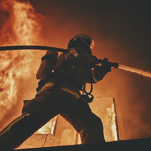 Heroic Silhouette: Firefighter Battles Blaze