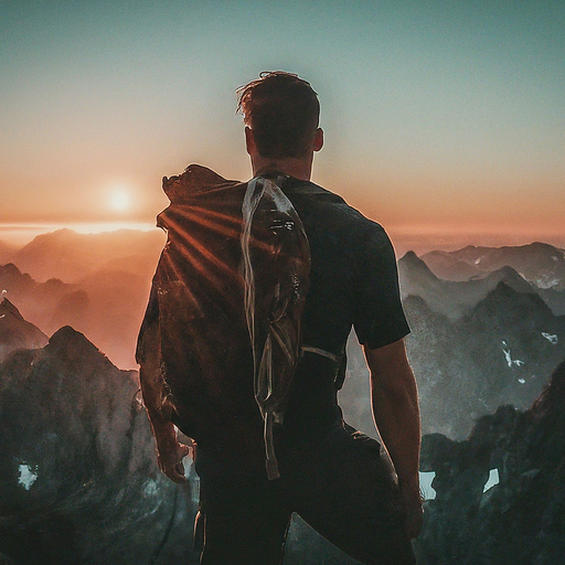 Silhouetted Against the Sunset: A Moment of Contemplation on the Mountaintop