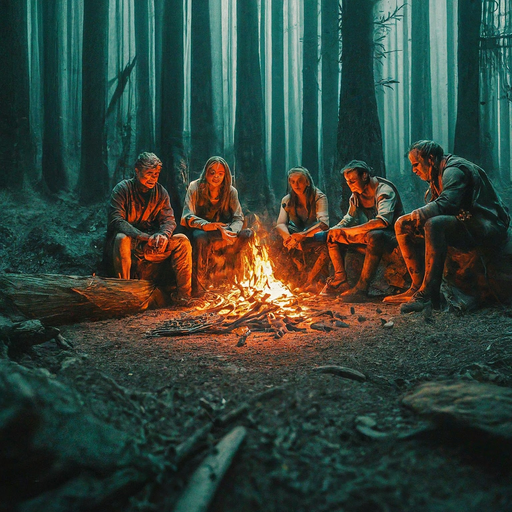 Shadows Dance Around a Campfire in the Eerie Forest