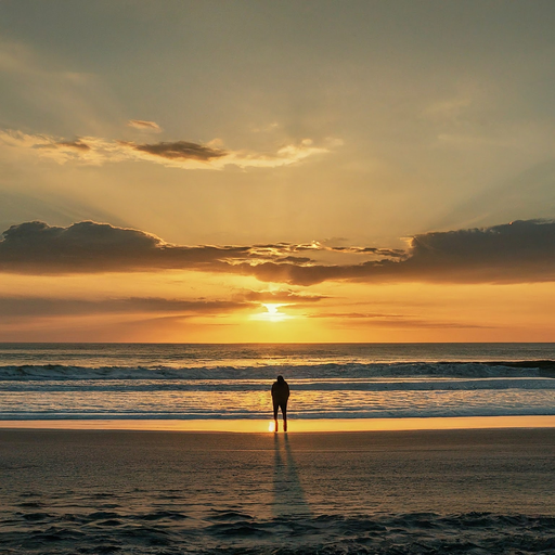 Silhouette of Solitude: A Serene Sunset on the Beach