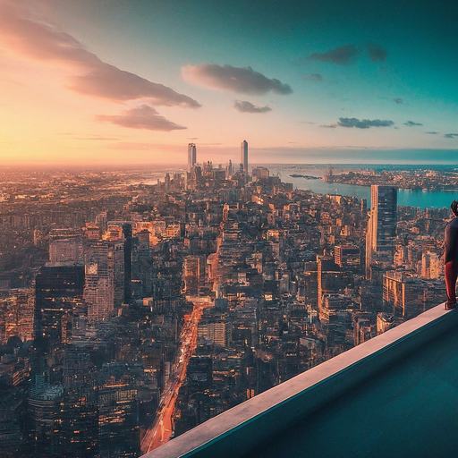 Silhouetted Against the City’s Embrace: A Moment of Contemplation at Sunset