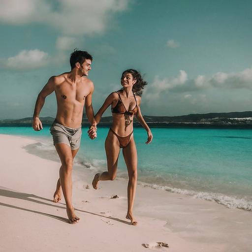 Running Towards Happiness: A Couple’s Joyful Escape on a Pristine Beach