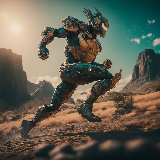 Futuristic Warrior Races Through the Desert