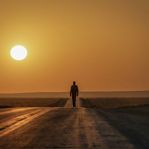 Silhouette of Hope: A Lone Figure Walks Towards the Setting Sun